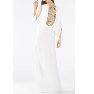 Rayah Sequin-Embroidered Draped-Back Gown